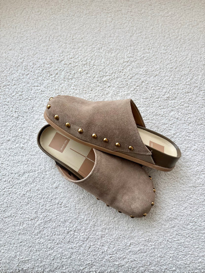 Joney Studded Slip-On Mule- Lt Brown Suede