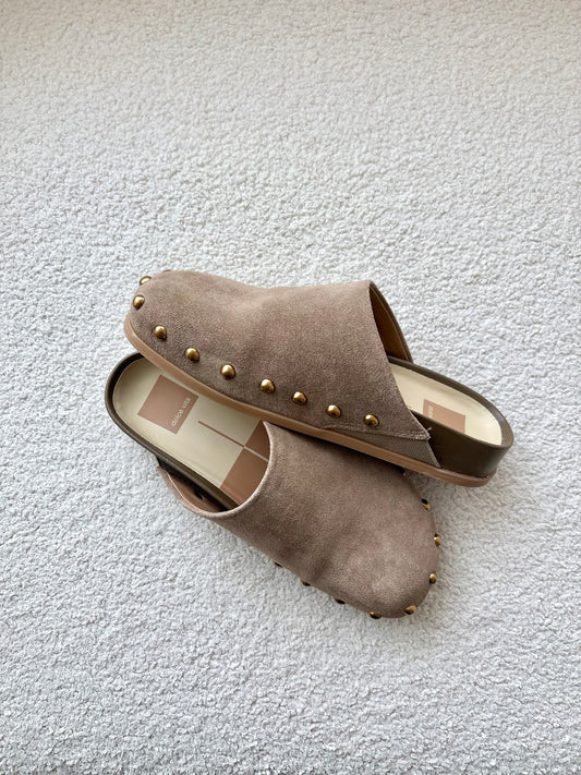 Joney Studded Slip-On Mule- Lt Brown Suede