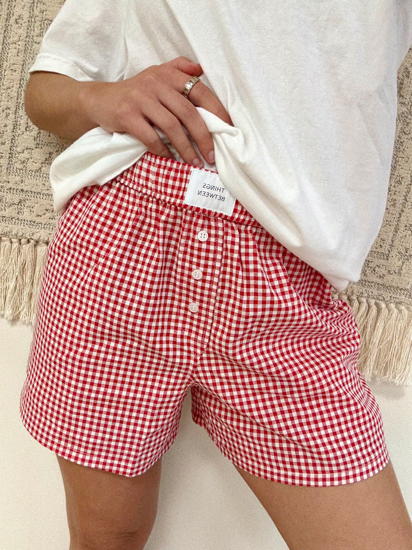 Between the lines Gingham Boxer Shorts- Red