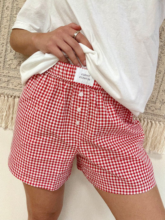 Between the lines Gingham Boxer Shorts- Red