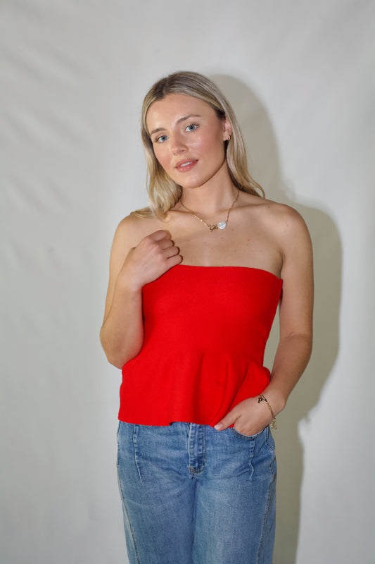 Blushed Peplum Top-Red