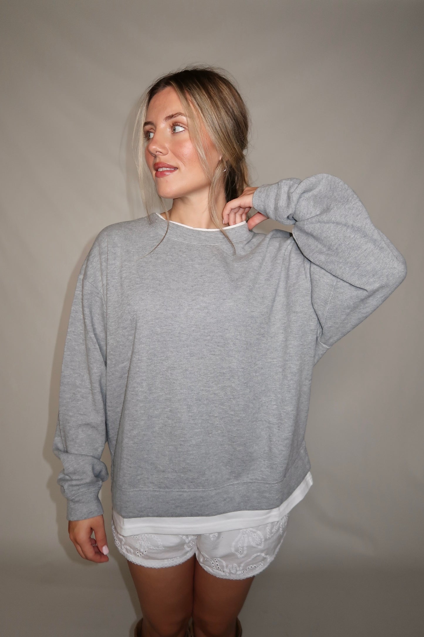 Colby Layered Crew Neck- Grey