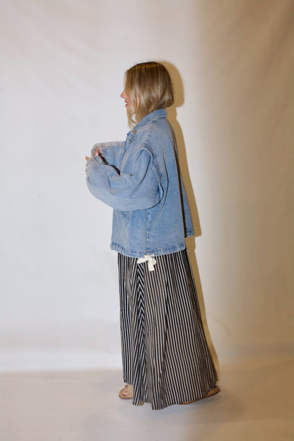 Pep Rally Denim Bomber Jacket- Light Wash