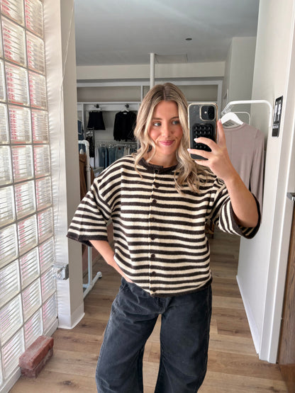 Monica Cardigan-Brown/Ivory Stripe
