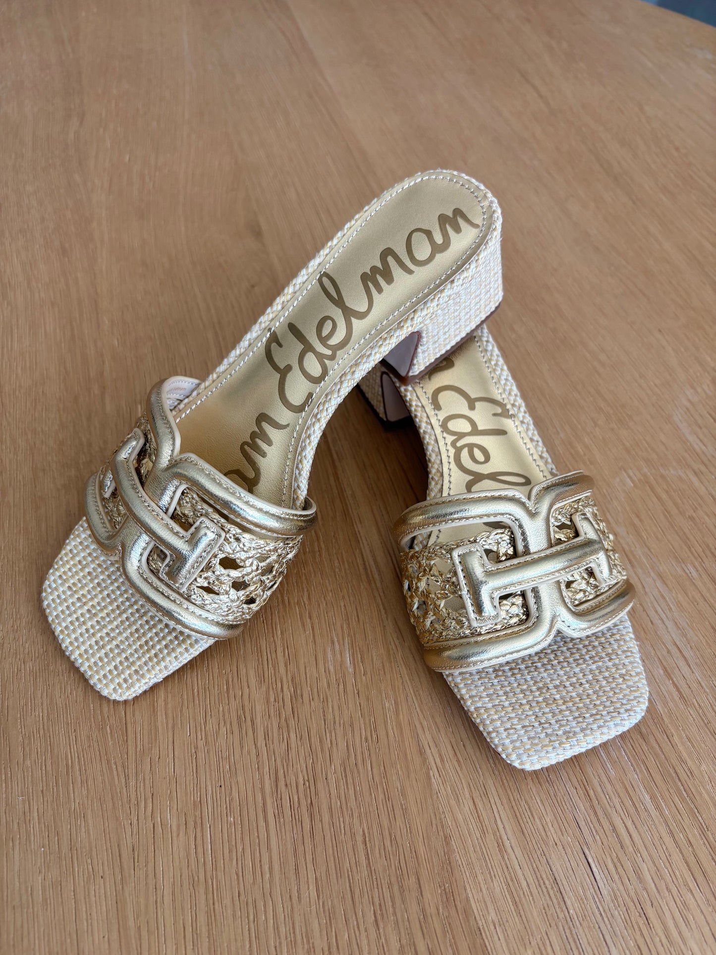 Waylon Weave Slide Sandle- Amber Gold Leather