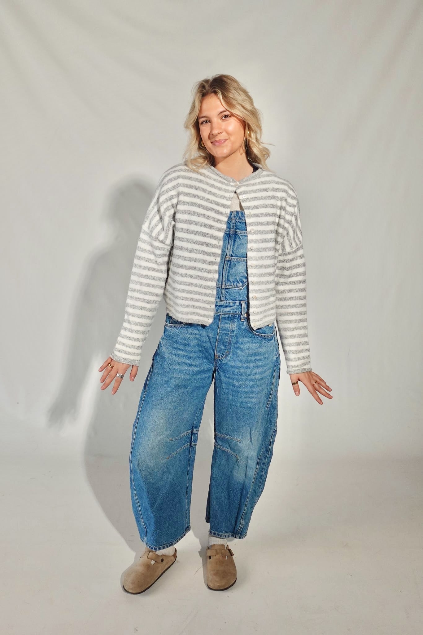 Piper Cardigan- Striped Heather Grey