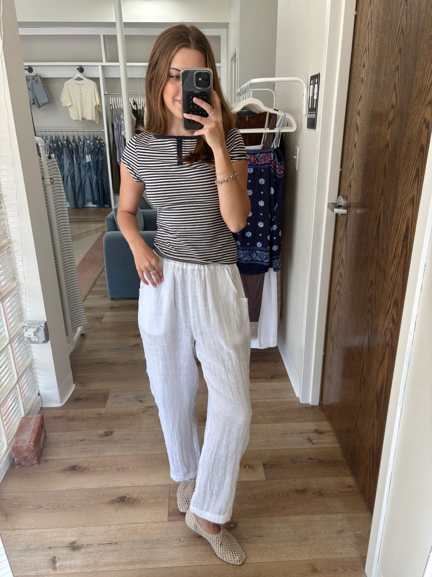 Riley Barrel Linen Pants- White