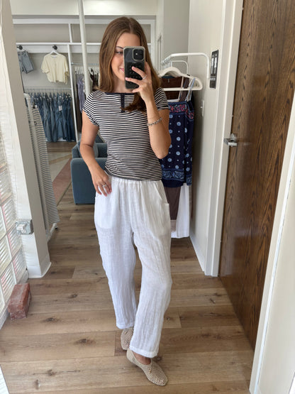Riley Barrel Linen Pants- White