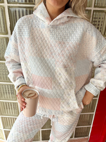 Sabrina Quilted Hoodie- Pastel Blue Multi