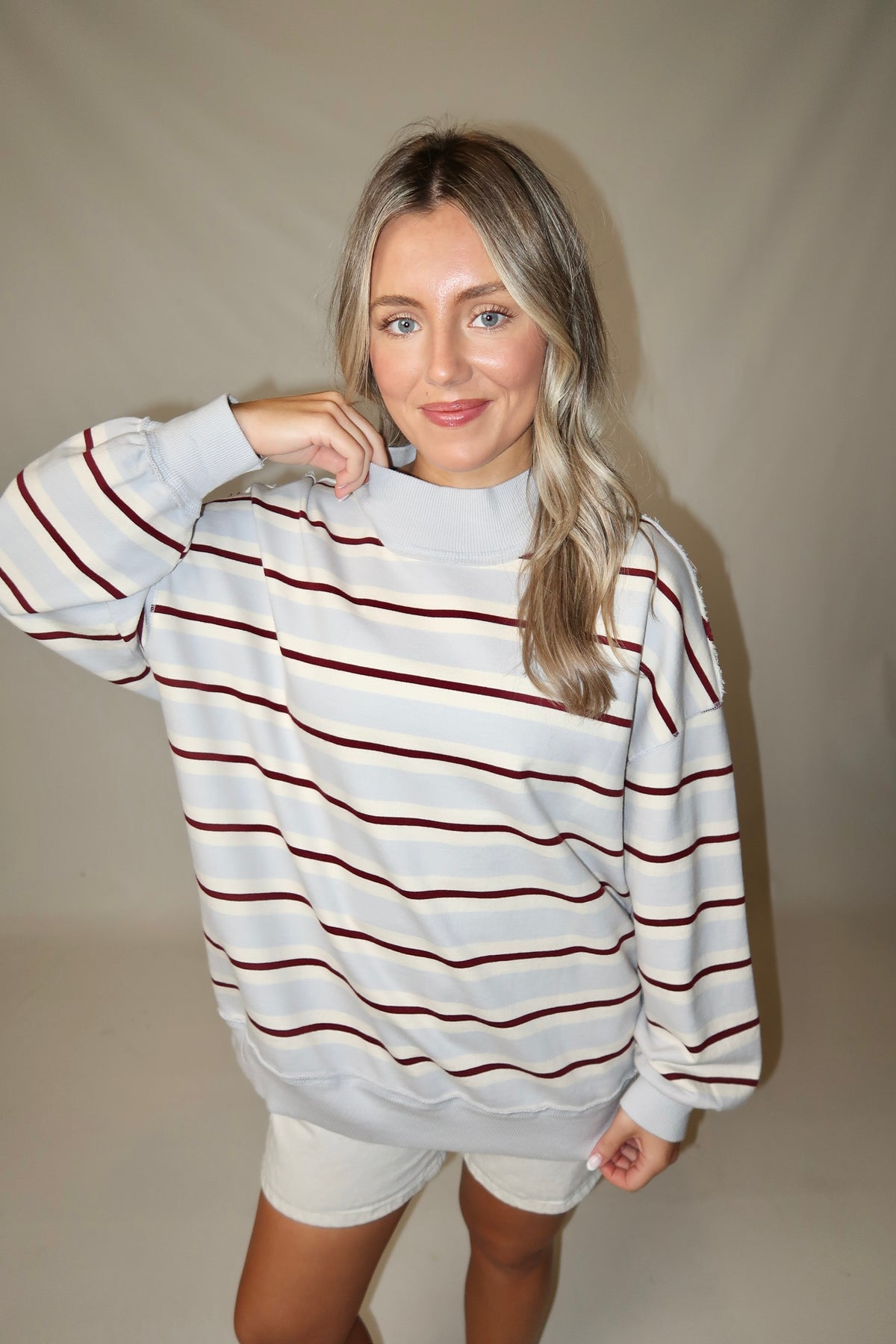 Palm Springs Striped Pullover-Washed Blue Combo
