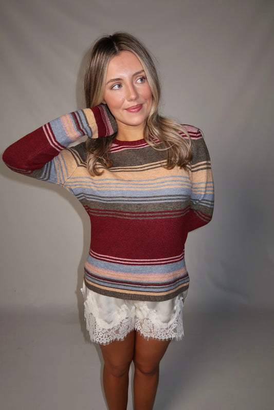 Smitten Sweater- Burgundy Multi