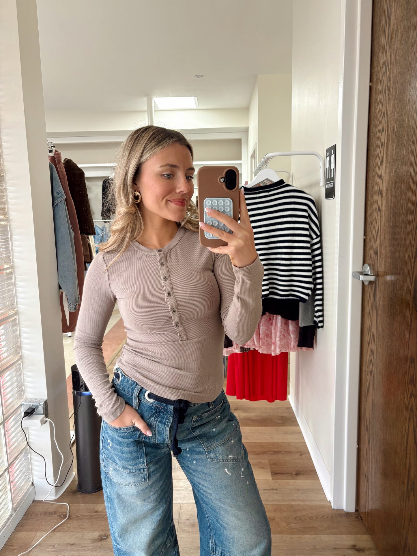 Tell Me More Ribbed Henley- Mocha