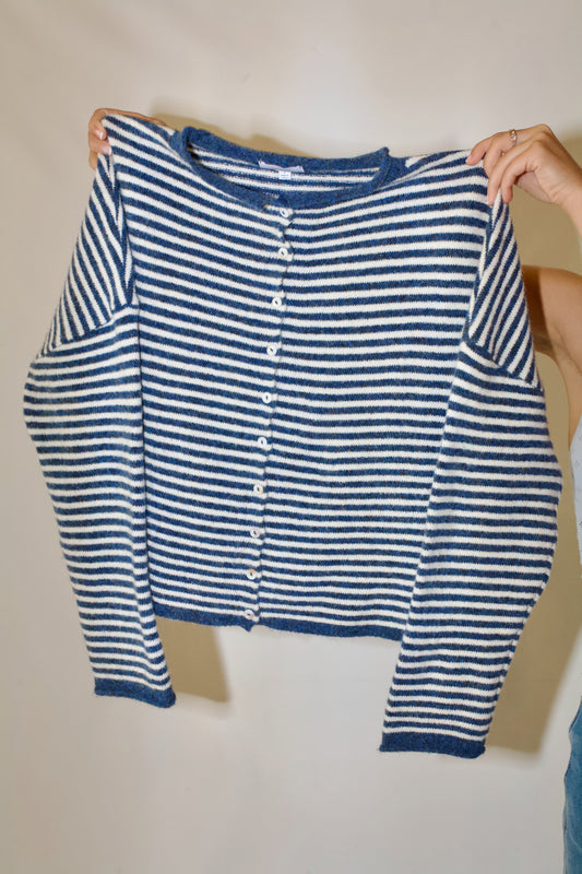 Piper Cardigan- Striped Denim Blue