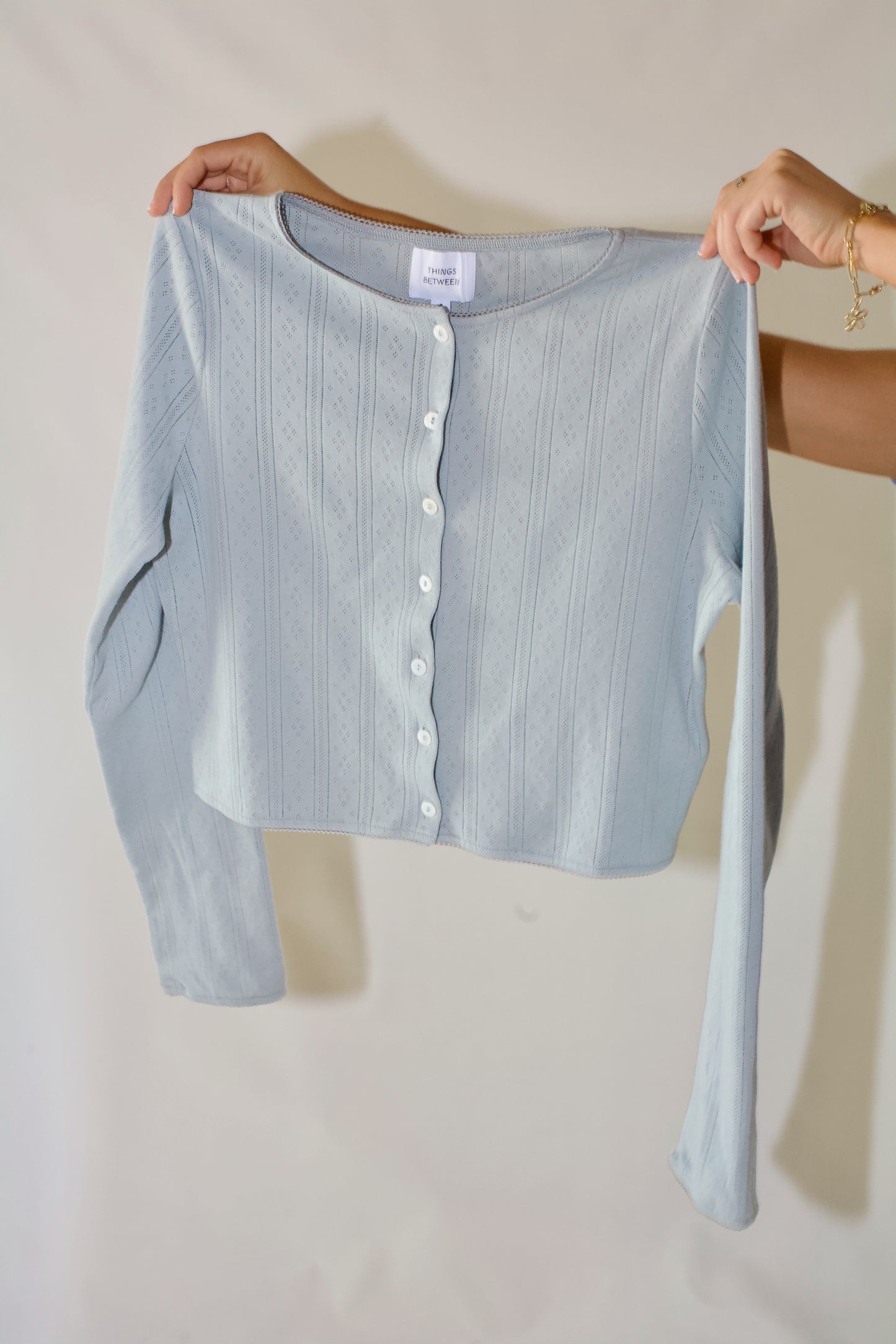 Pillow Talk Pointelle Cardi- Dusty Blue