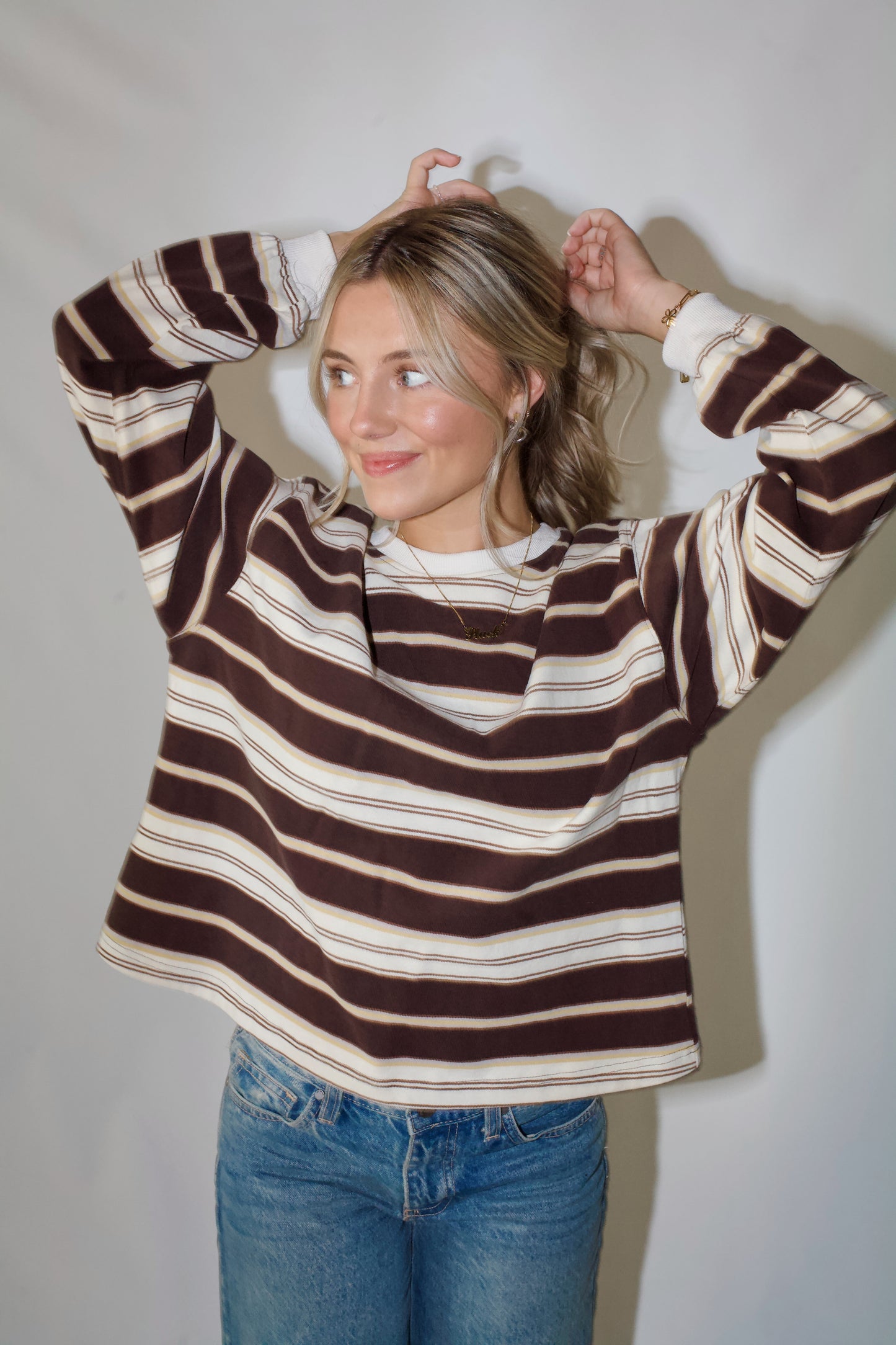 Penny Crew Neck Top- Brown Multi