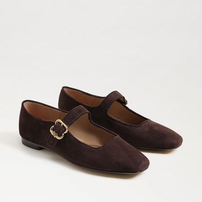Michaela Mary Jane Flat- Cafe Noir Suede