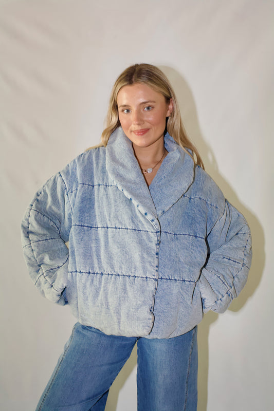 Amber Quilted Denim Jacket- Light Wash