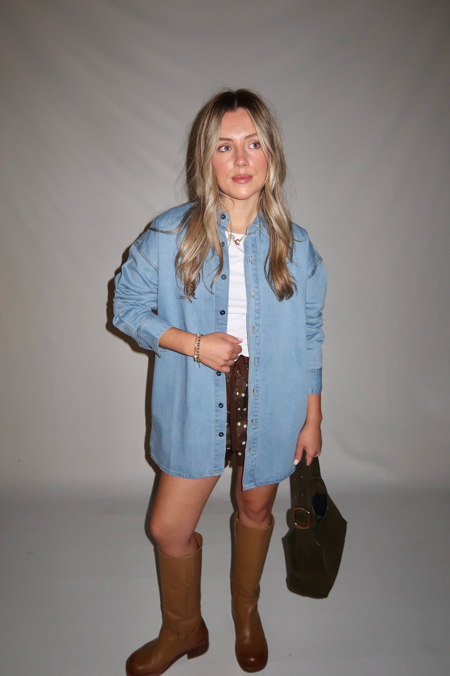 Campbell Denim Button-Up Top- Light Wash