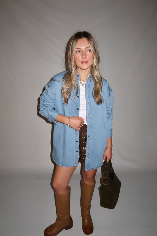 Campbell Denim Button-Up Top- Light Wash