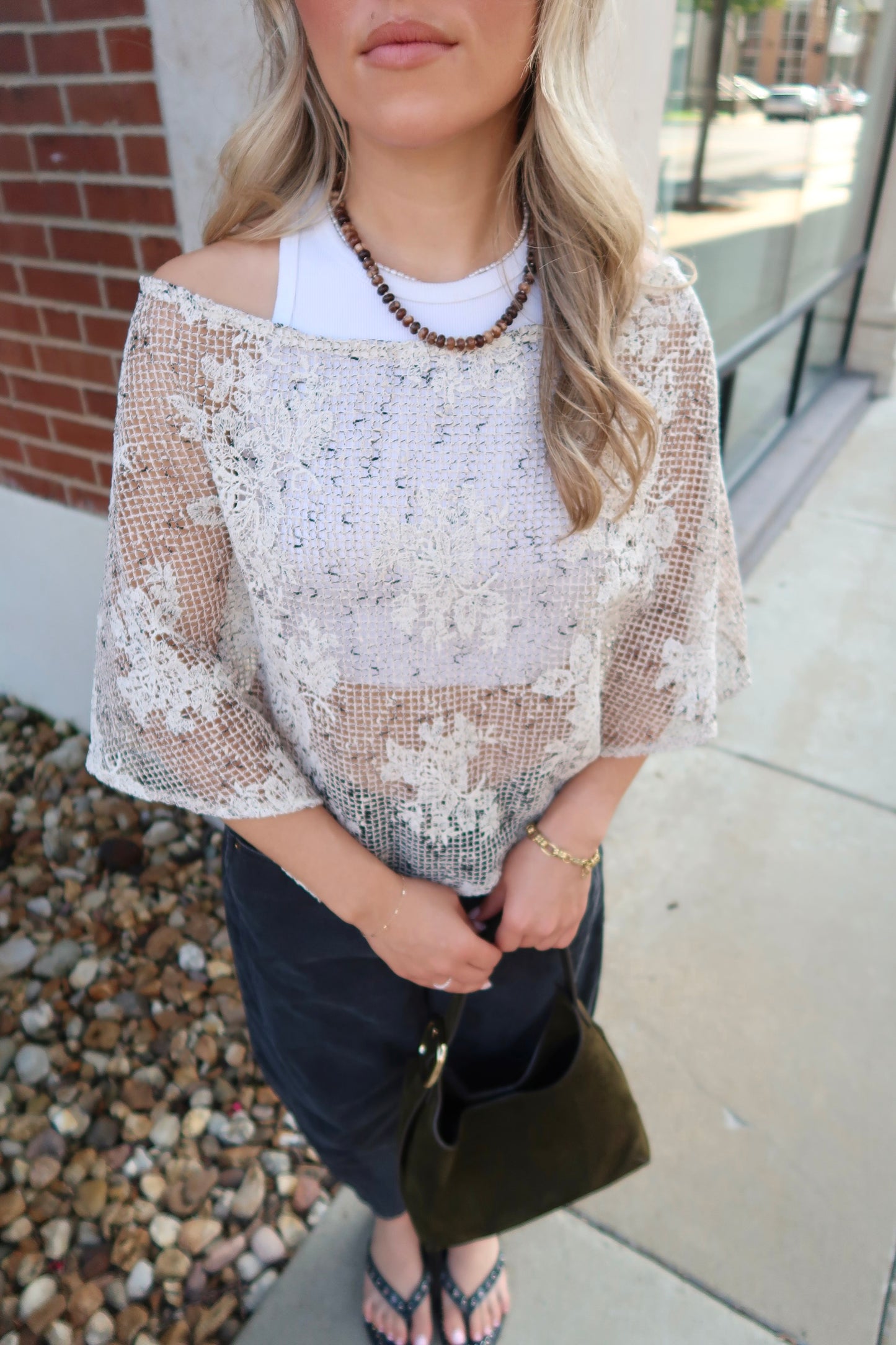 Sandy Poncho Top- Cream Multi