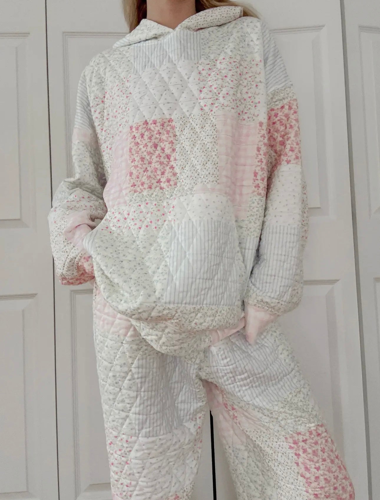 Sabrina Quilted Hoodie- Pastel Pink Multi