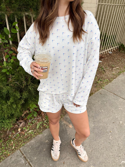 American Flag Pajama Shorts- Cozy White