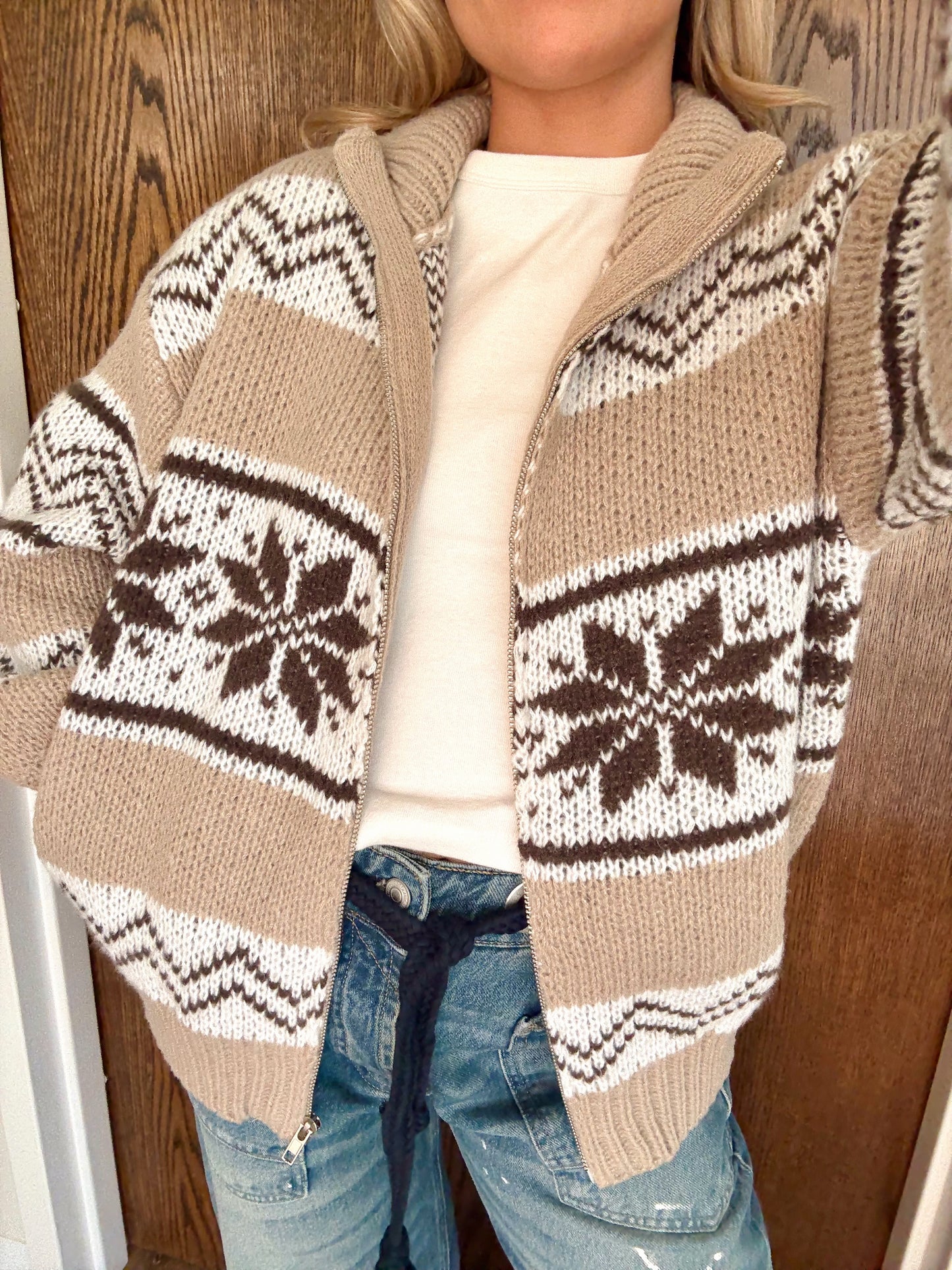 Fair Isle Sweater Jacket- Taupe Multi