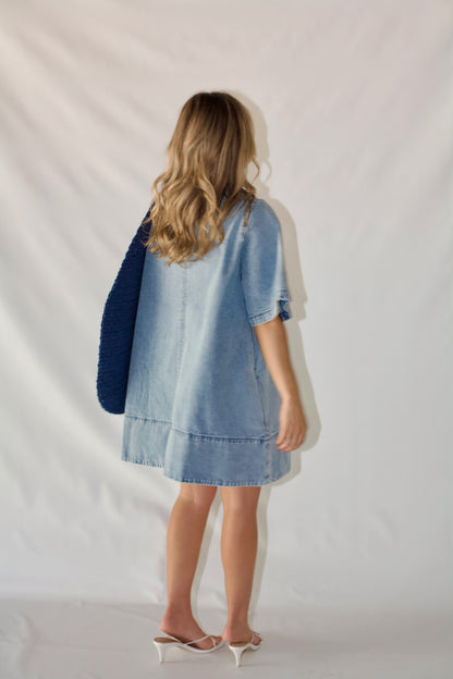 Harlow Denim Mini Dress- Ocean Blue