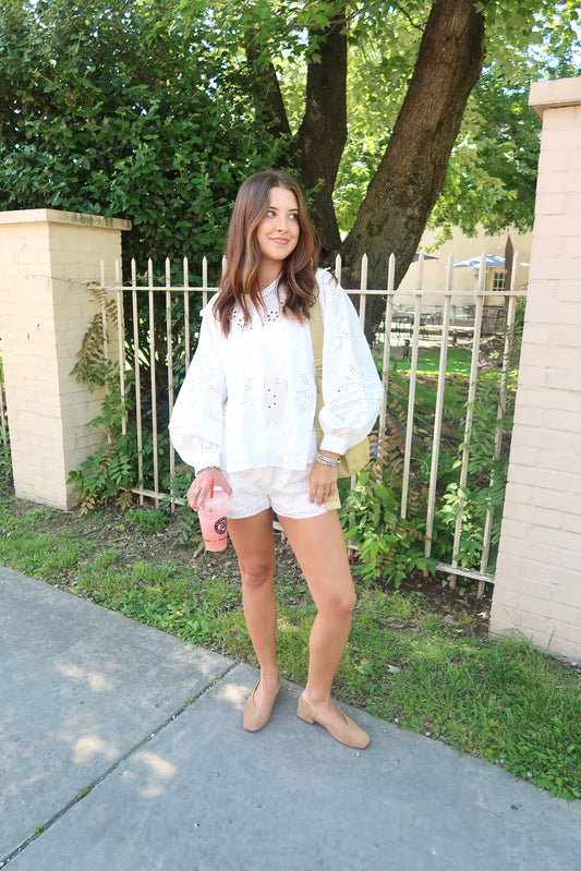 Charleston Eyelet Top- White
