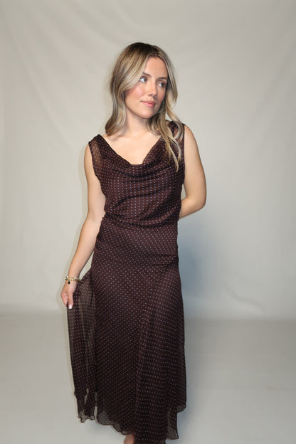 Bernadette Midi Dress- Brown/Blue