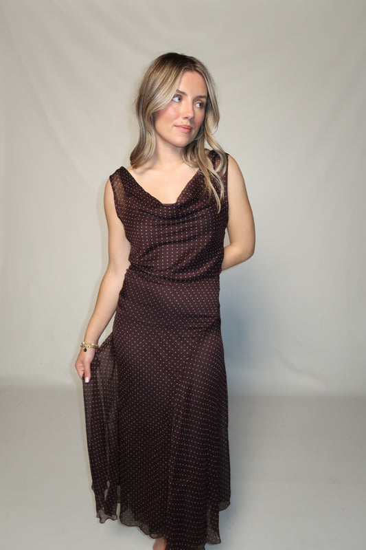 Bernadette Midi Dress- Brown/Blue