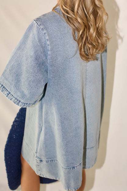 Harlow Denim Mini Dress- Ocean Blue
