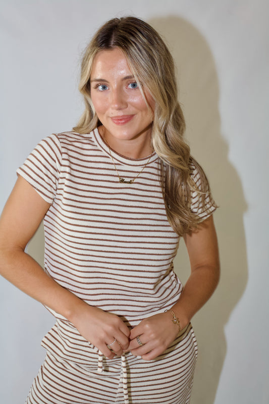 Jetsetter Striped Top- Cream/Mocha
