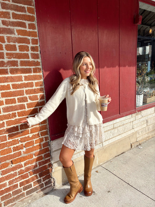 Tabby Lace Mini Dress- Tea