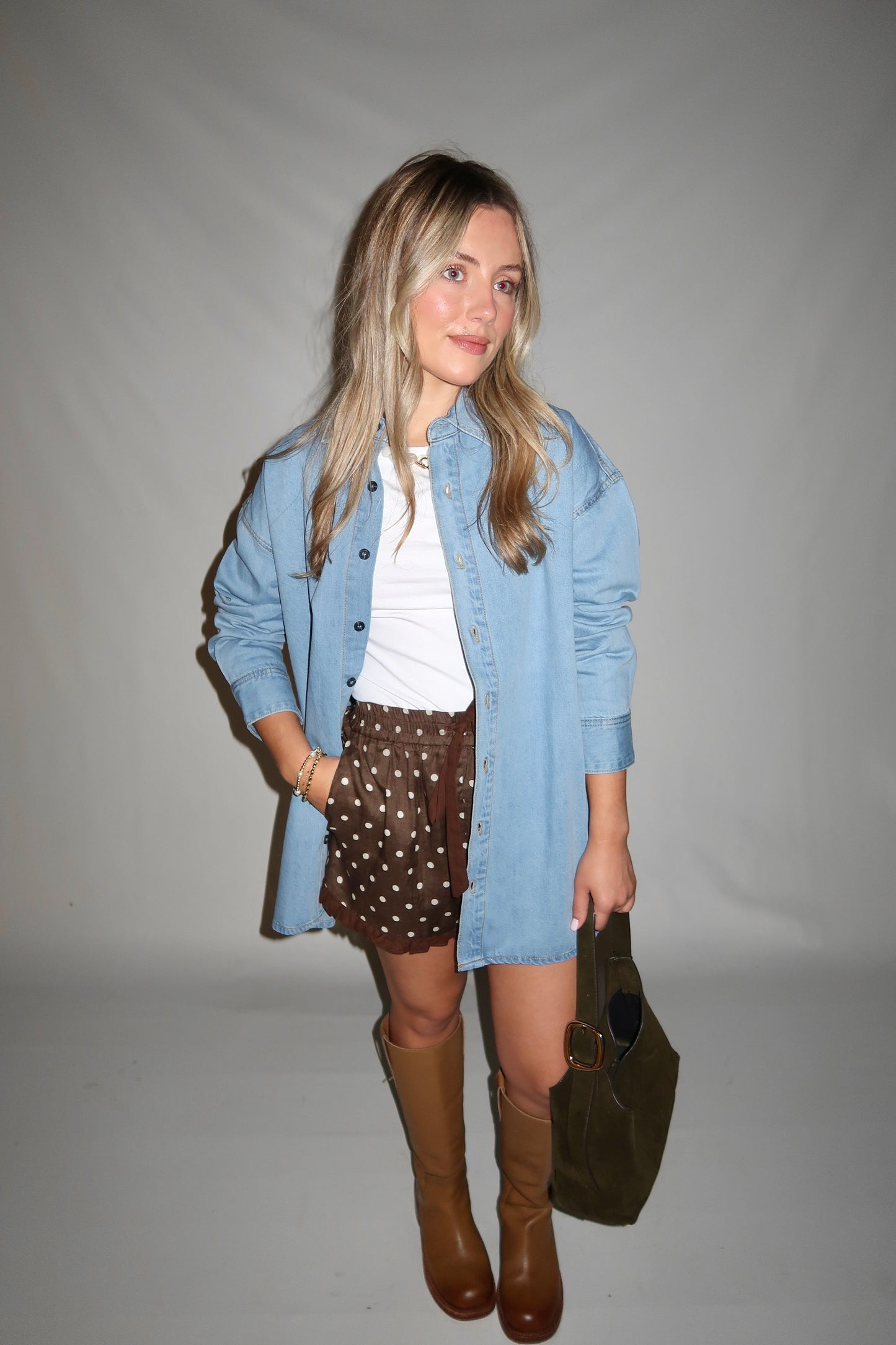 Campbell Denim Button-Up Top- Light Wash