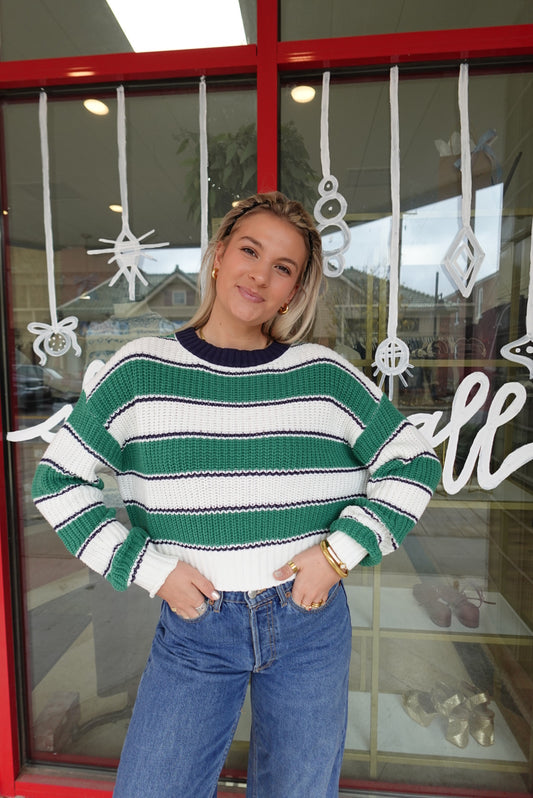 Meadow Striped Sweater- Green/ Navy Combo