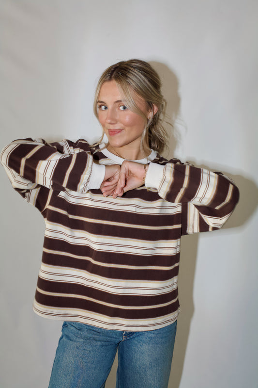 Penny Crew Neck Top- Brown Multi