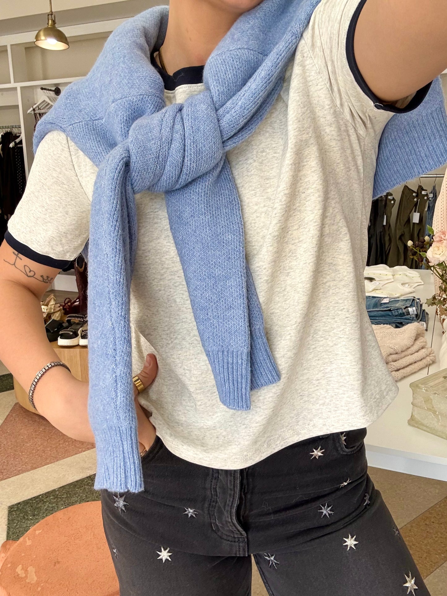 Ringer Tee- Heather Grey/Navy