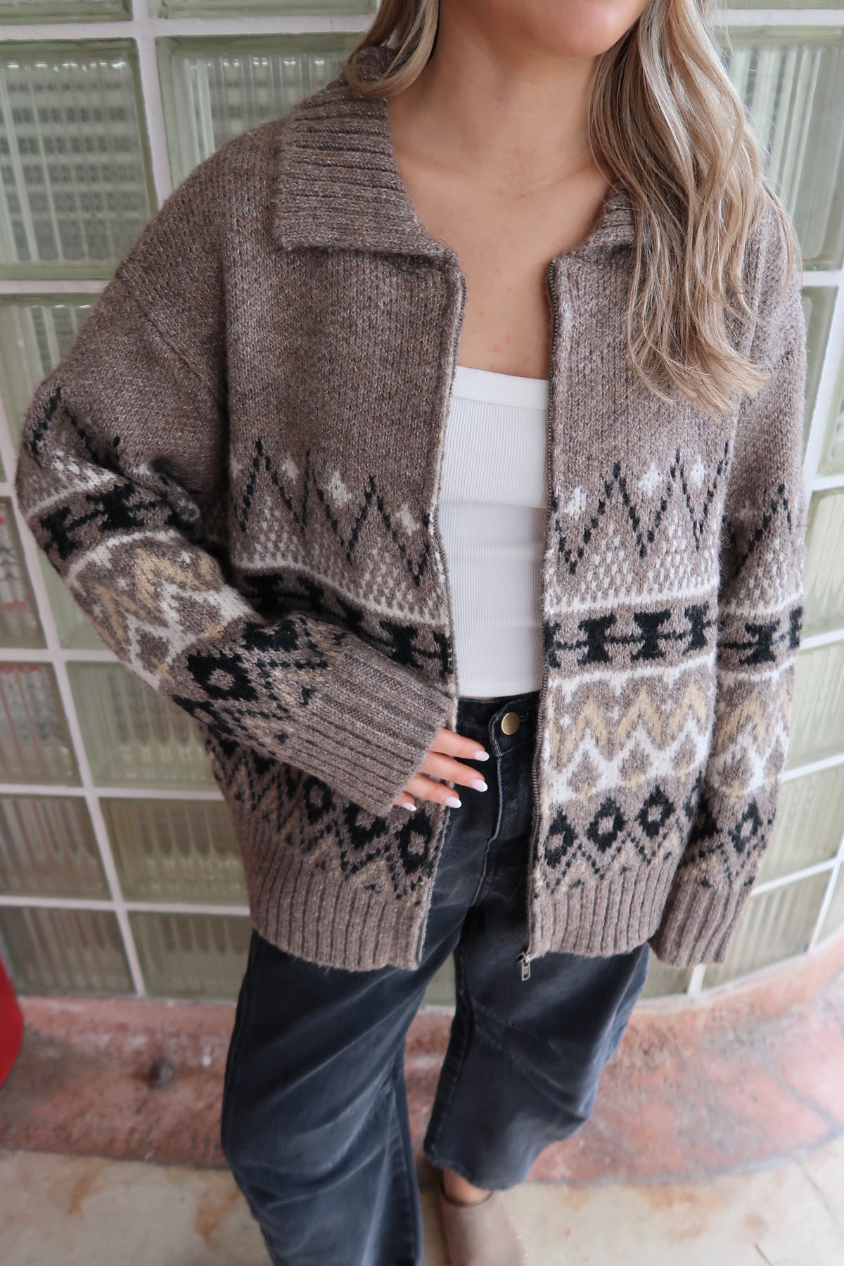 Salty Mornings Sweater Zip-Up- Heather Mocha