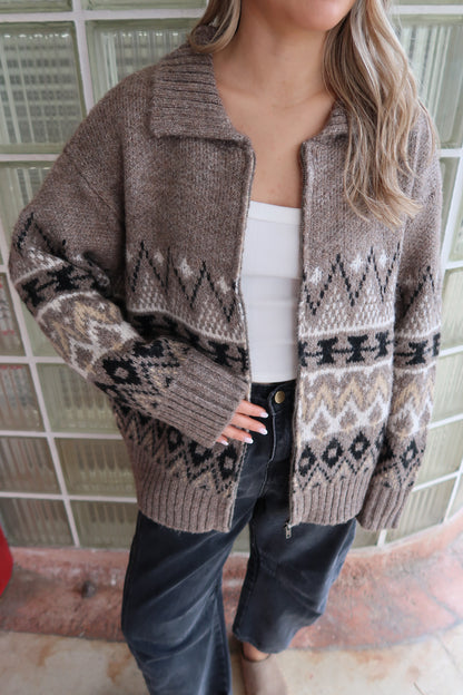Salty Mornings Sweater Zip-Up- Heather Mocha