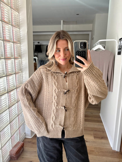 Falling For You Cable Knit Cardi-Taupe