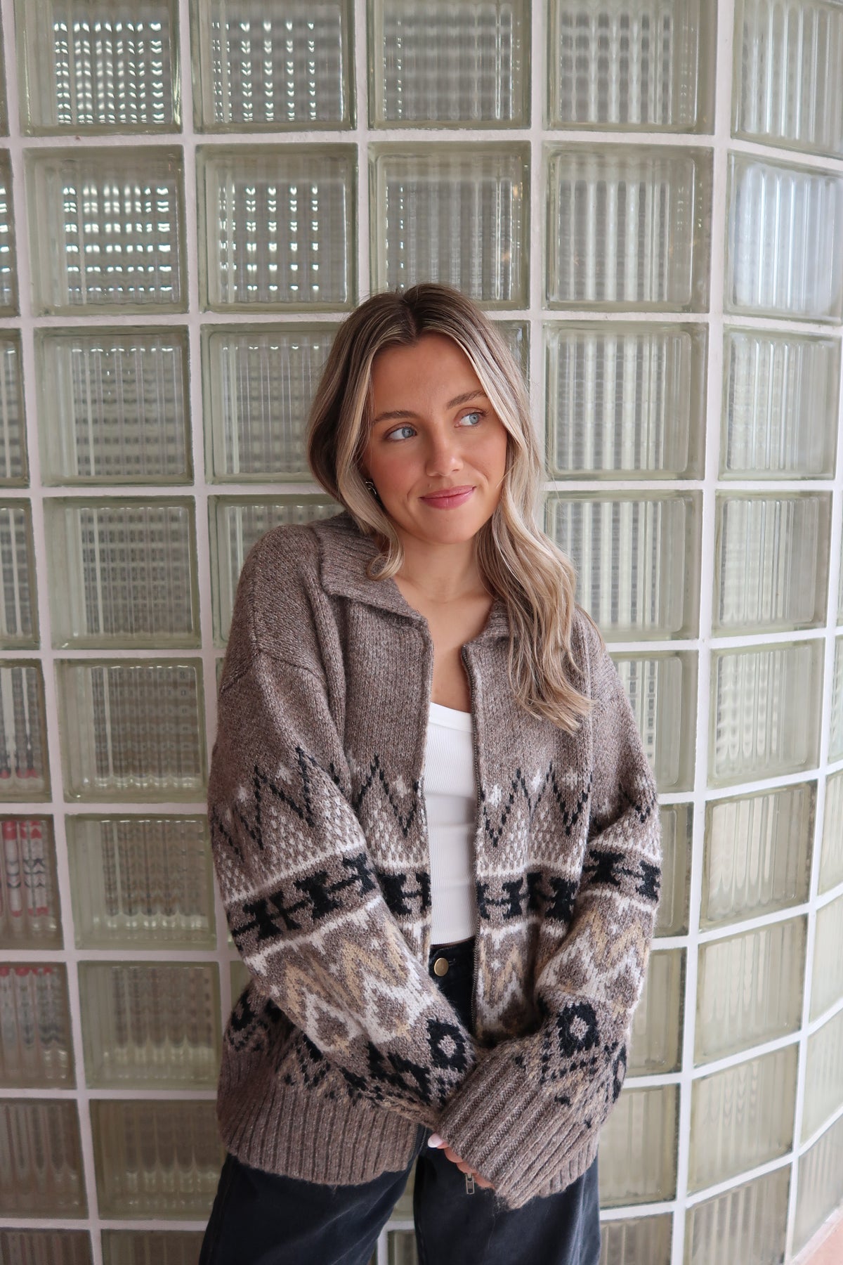 Salty Mornings Sweater Zip-Up- Heather Mocha