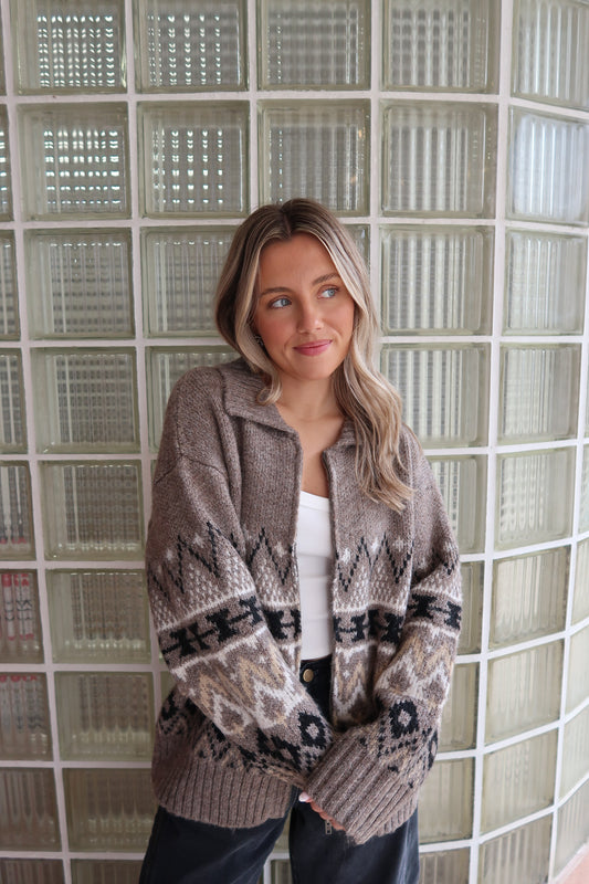 Salty Mornings Sweater Zip-Up- Heather Mocha