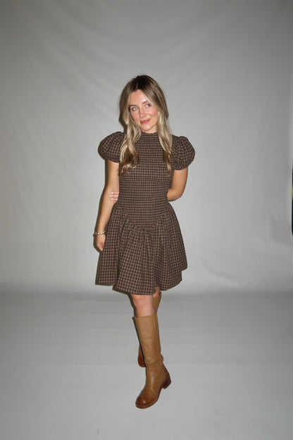 Hayes Mini Dress-Brown Plaid