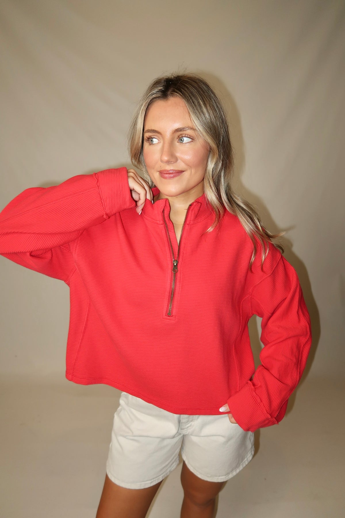 Celeste Quarter Zip- Salsa