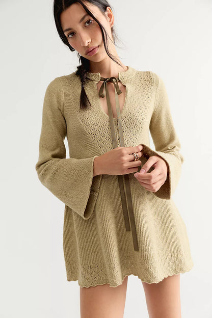 Bali Old Flame Sweater Mini Dress-Olive Tree Heather