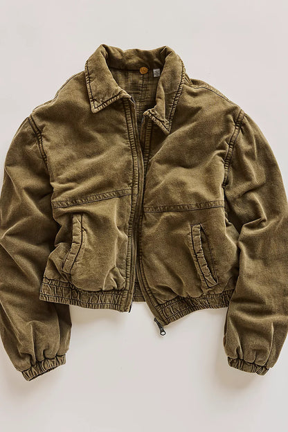 Birdie Washed Jacket-Olive Green