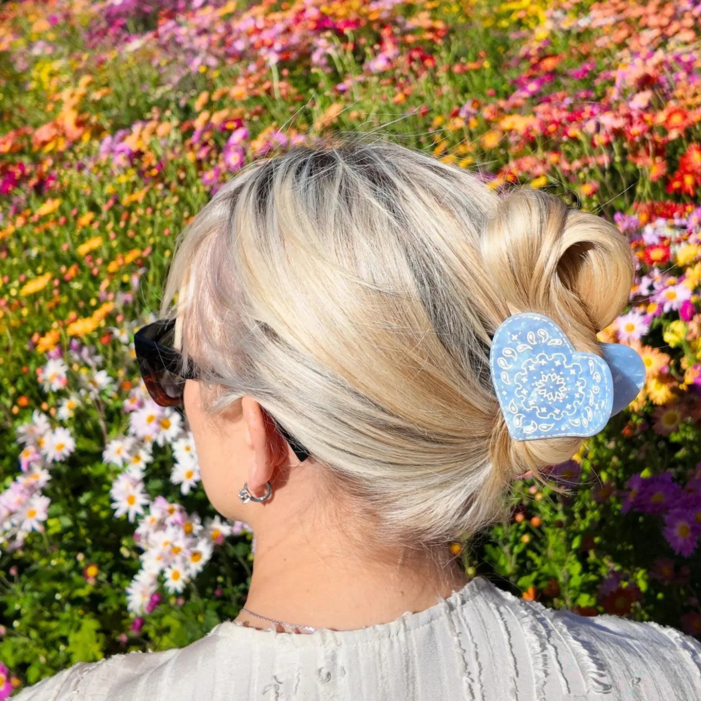 Paisley Heart Claw Clip-Blue