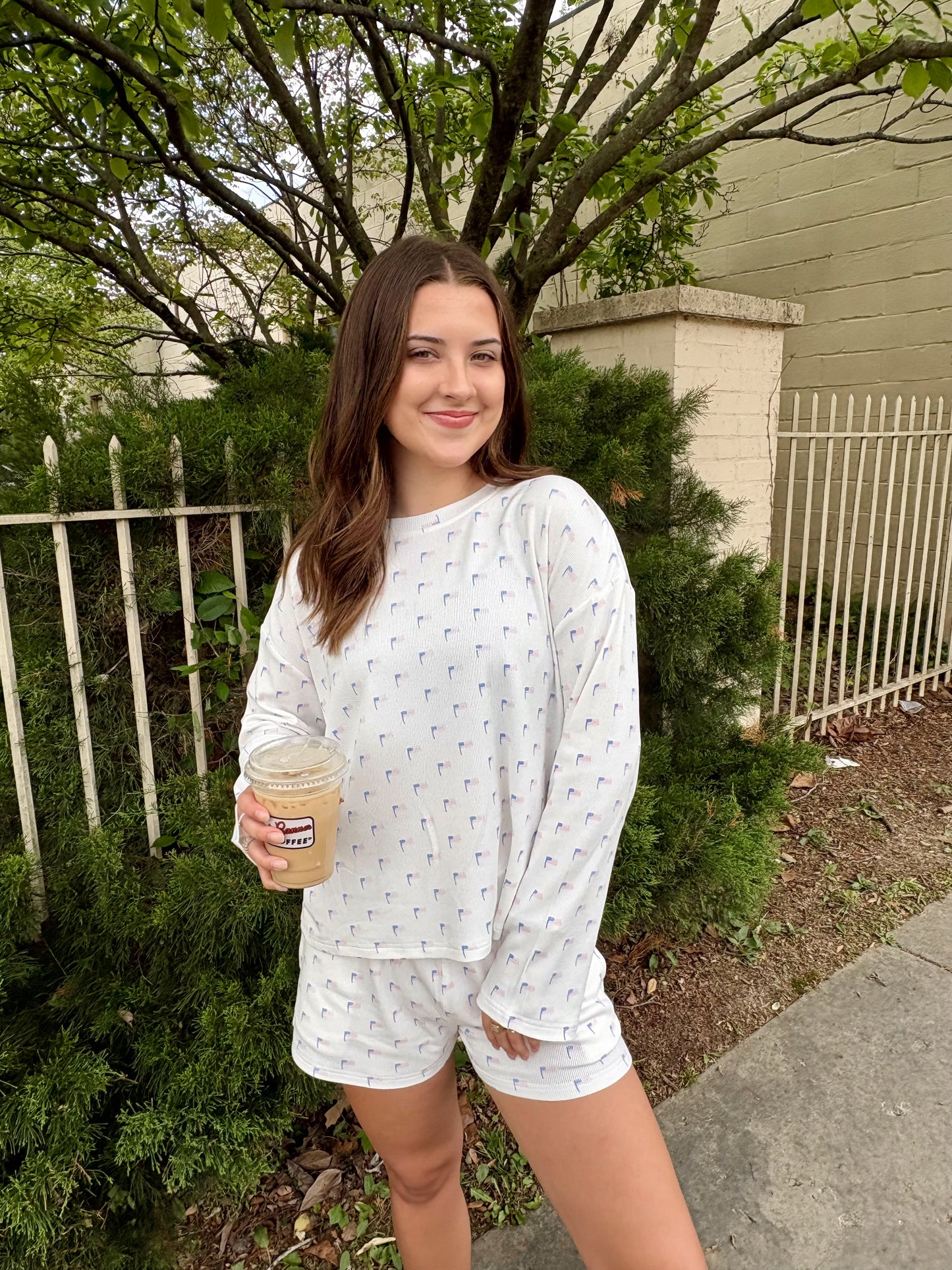 American Flag Pajama Top- Cozy White