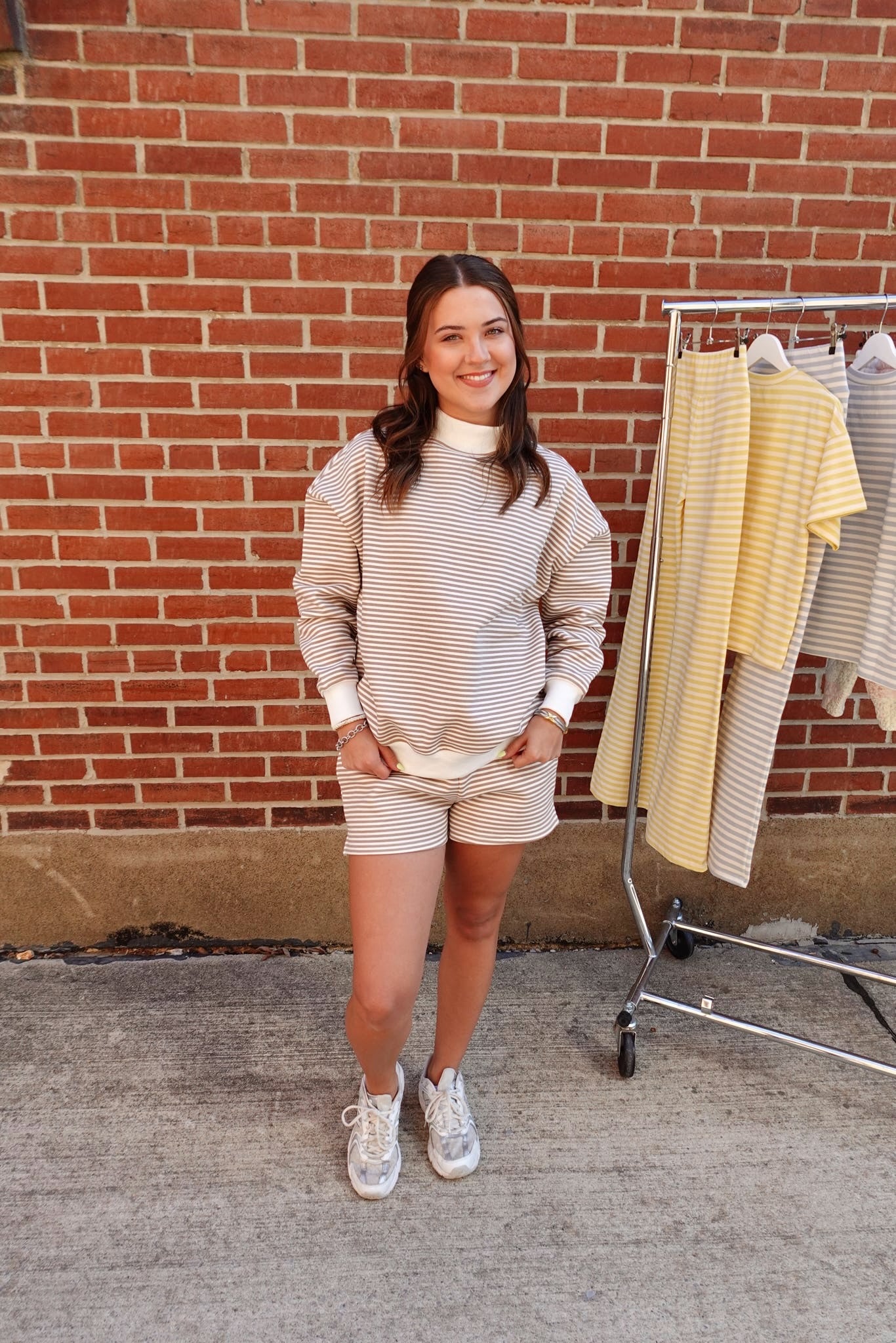 Sunkissed  Mockneck Sweatshirt-Brown & White